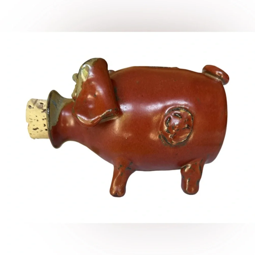 Vintage Artisan Pottery Rustic Brown Piggy Bank with Cork Stopper